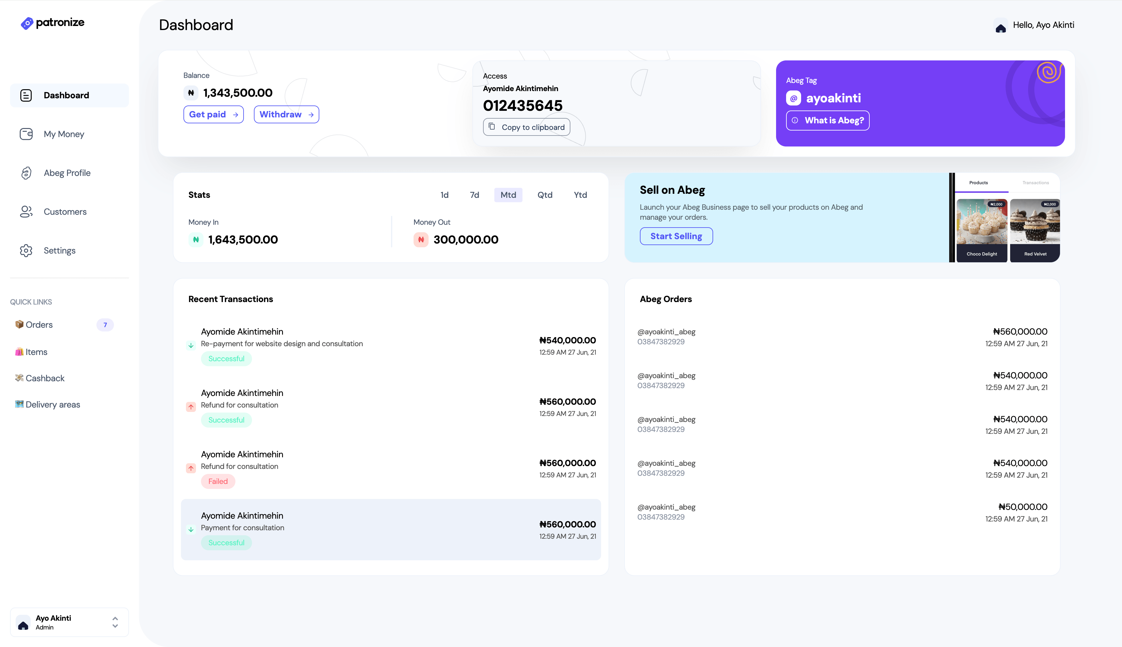 Patronize: Customer Dashboard